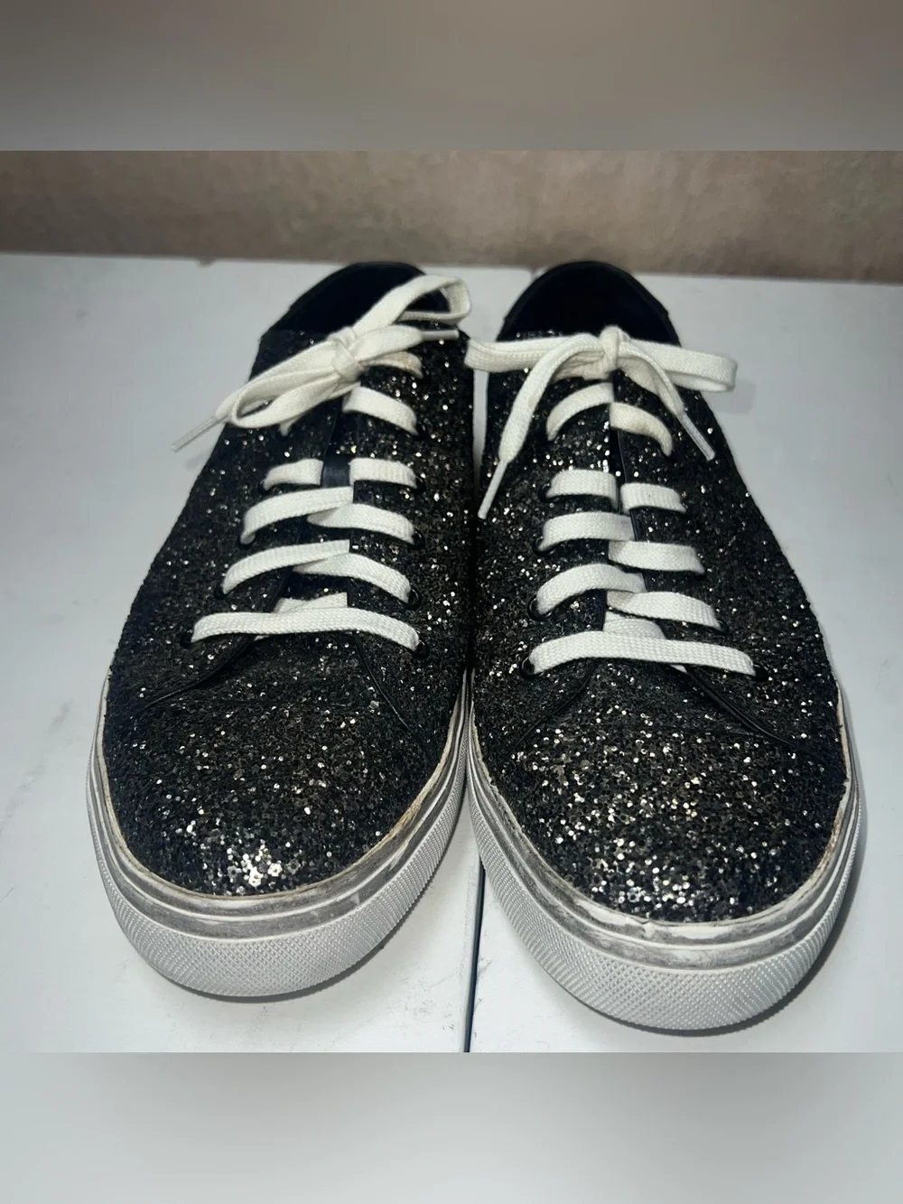 Yves Saint Laurent YSL Bedford Glitter Low Top Sneakers Mens EU 47 Black Gold